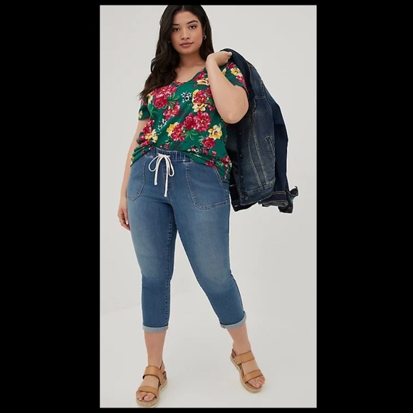 Torrid Pocket Tee Heritage Slub Green Floral NWT Size 00 - Picture 14 of 16